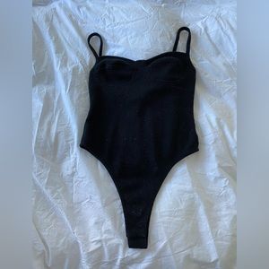 Black Ribbed Corset Bodysuit